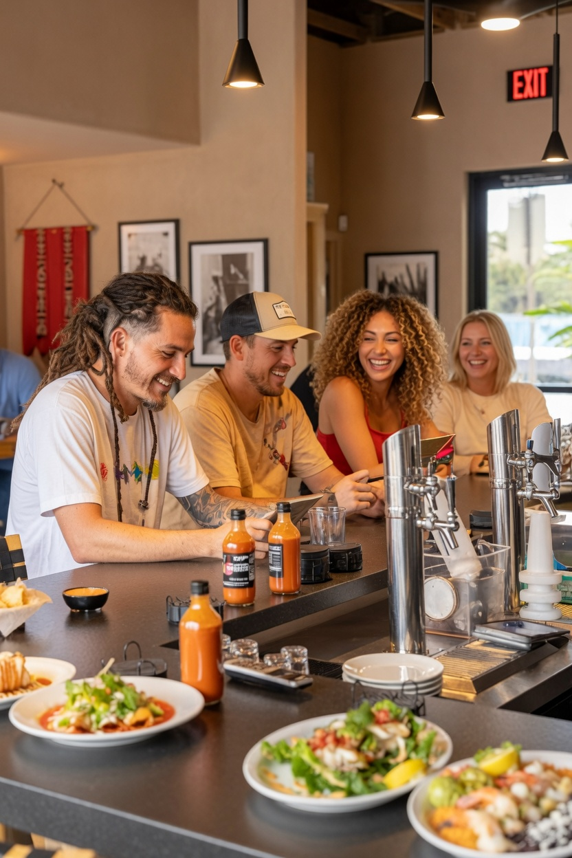 Guests gathered together at the bar inside Sergio's Cantina